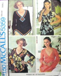 5359 1976 BLOUSE TOPS, BELL SLEEVES OR NOT PATTERN 10-12